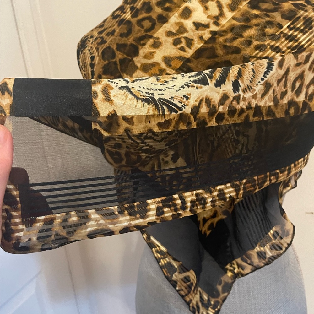 Leopard Print Satin Scarf - Black & Gold - Picture 3 of 8